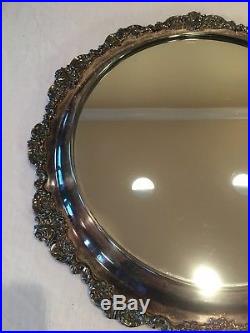 Antique Wallace Baroque 700 Silver Plated Footed Mirror Plateau 16 Vintage