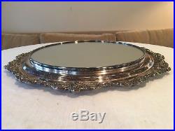 Antique Wallace Baroque 700 Silver Plated Footed Mirror Plateau 16 Vintage