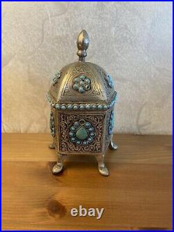 Antique islamic Persian Art silver Plated and turquoise Decorated Box
