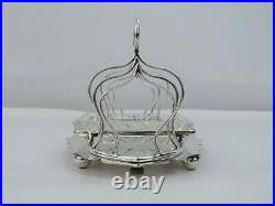 Antique or vintage silver plated 4 slice toast rack with hobnail cut glass dish