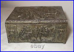 Antique ornate silver plate brass Dutch figural dresser cigar humidor vanity box