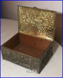 Antique ornate silver plate brass Dutch figural dresser cigar humidor vanity box