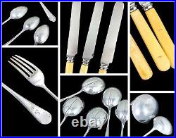 Antique silver plate cased 113 piece 12 person cutlery canteen soup sauce ladle