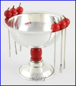 Art Deco Cherry Cocktail Sticks Picks & Silver Plated Olive Bowl. PHV Co. C1930