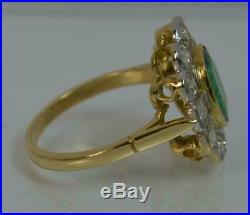 Art Deco Vintage 14k Yellow Gold Plated 1.50 Ct Emerald & Diamond Cluster Ring