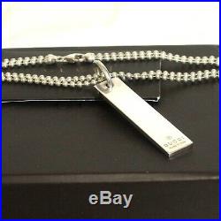 Auth Vintage Gucci Plate Necklace Double Balled Chain Sterling Silver 48cm/19