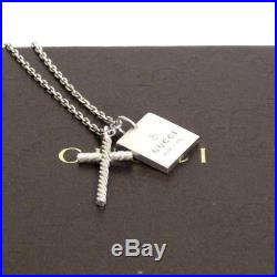 Auth Vintage Gucci Sterling Silver 925 Mini Cross Plate Necklace Italy in Box