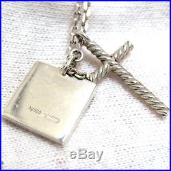 Auth Vintage Gucci Sterling Silver 925 Mini Cross Plate Necklace Italy in Box