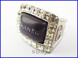 Authentic CHANEL Ring Rhinestone Silver plated Plastic 00A Vintage Classic