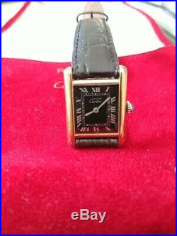 Authentic Must de Cartier 925 Silver Gold Plated Tank Ladies Watch