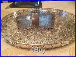 Beautiful Vintage Barker And Ellis Silver Plated Chased Galleried Drinks Tray