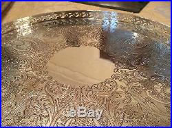 Beautiful Vintage Barker And Ellis Silver Plated Chased Galleried Drinks Tray