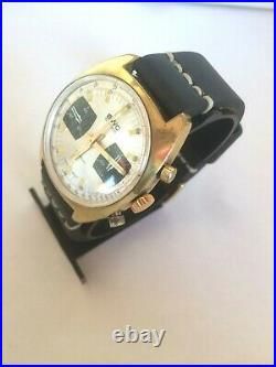 BWC Buttes stunning Chronograph Gold Plated recent overhauled New Leather strap