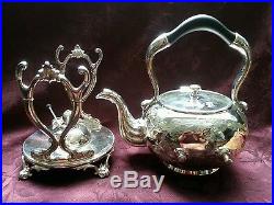 Barbour Silver Co. Vintage Chased Silverplate Tilt Teapot with Burner