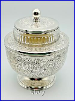 Barker Ellis Silver Plate Caviar Server, Crystal Liner, England, Vintage