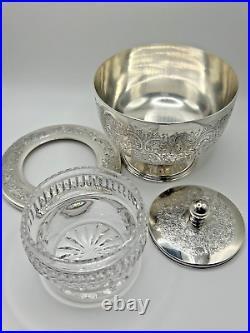 Barker Ellis Silver Plate Caviar Server, Crystal Liner, England, Vintage