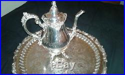Baroque By Wallace Silver Coffee Tea Set With Butler Tray Vintage 982 983