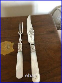 Beautiful Canteen Of 24 Mother Of Pearl Silver Plated Fruit Knives & Forks Mop