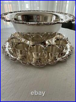 Beautiful Towle Vintage Silver-Plated Punch Bowl Set 10 Cups