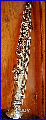 Beautiful Vintage 1914 Frank Holton Bb Soprano Saxophone Orig. Silver Plating
