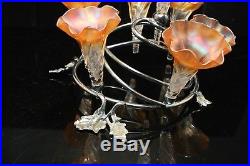 Beautiful Vintage Epergne with 7 Floriform Art Glass Vases & Silver-plate Fixture