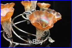 Beautiful Vintage Epergne with 7 Floriform Art Glass Vases & Silver-plate Fixture