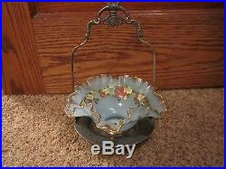 Beautiful Vintage Glass Brides Basket Bowl & Holder