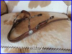 Beautiful Vintage Western Silver Plated Conch Engraved Unmarked Bridle Headstall