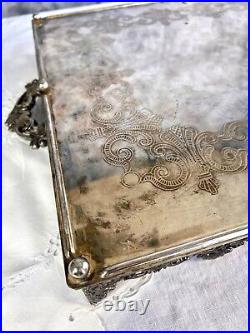 Beautiful, vintage, heavy silver plate footed tray