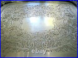 Big Vintage 20 Silver Plate Footed Gallery Tray Reticulated Pierced Serving