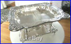 Big Vintage Silverplate Double Chafing Dish Sterno Ornate Stand Chippendale