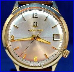 Bulova Accutron 219 10k gold plated tuning fork watch and new leather strap 1977