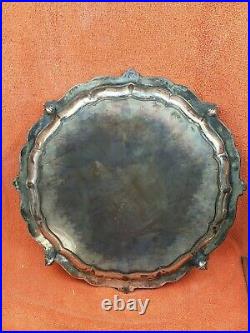 C1830 Antique Silver plate Tray on Feet Semper Eadem? H. Wilkinson 14in aao