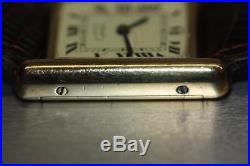 CARTIER TANK 25mm Case 925 Silver 18K Gold Plate ARGENT Watch Brown Strap VTG