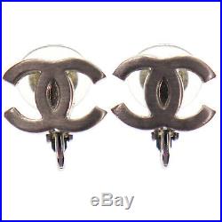 CHANEL Logos Earrings Silver Plated 05A Clip-On Vintage France Auth #HH866 I