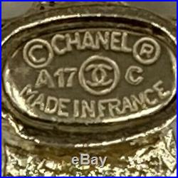 CHANEL Logos Rhinestone Silver Brooch A17 C Gold-Plated Vintage Auth #AB367 I