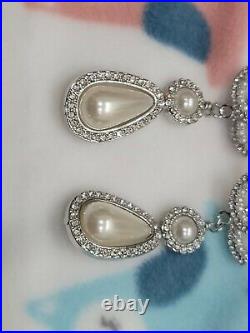 CHANEL Silver Plated CC Logos Vintage Swing Pierced Hoop Dangle Earrings