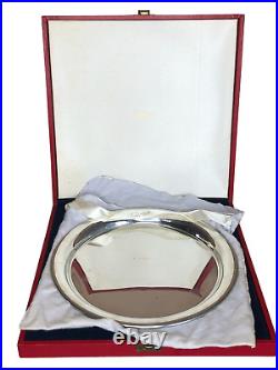 Cartier Silver Plated Pewter Platter Vintage 11 Signed Serving Tray withBox Round
