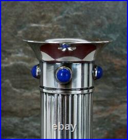 Cartier Vintage Candle Holder Lapis Lazuli Fluted Silver-Plated Metal RARE