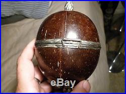 Chic Vintage Coconut Shell Box With Silver Plated Metal Mounts