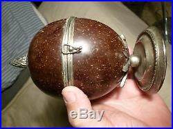 Chic Vintage Coconut Shell Box With Silver Plated Metal Mounts
