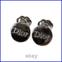 Christian Dior CD Round Motif Silver Plated Earrings Clip-On Vintage Auth #PP440