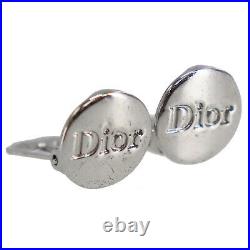 Christian Dior CD Round Motif Silver Plated Earrings Clip-On Vintage Auth #PP440