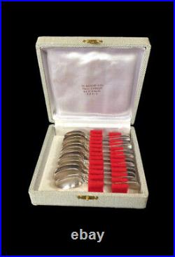 Christofle Set Of 12 Silver Plated Demitasse Spoons 4 With Box Vintage
