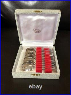 Christofle Set Of 12 Silver Plated Demitasse Spoons 4 With Box Vintage