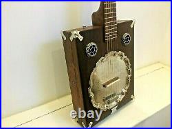 Cigar box Guitar Resonator Vintage Silver Plated Six String