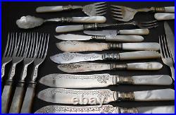 Collection of Mother Of Pearl Handled Spoon Forks Cutlery Silver Plated etc