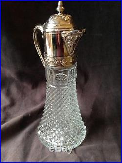 Crystal Cut Glass Wine Decanter with Silverplate Top and Spout Made in ITALY