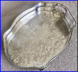 ELKINGTON Vintage Silver Plated Oval Gallery Tray Tea Drinks Serving Cocktails