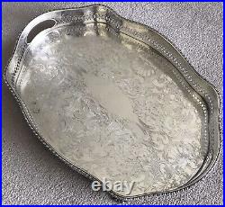 ELKINGTON Vintage Silver Plated Oval Gallery Tray Tea Drinks Serving Cocktails